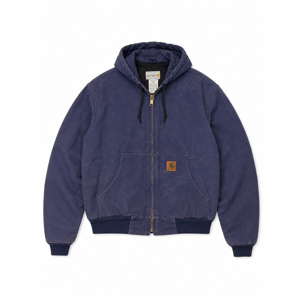 Vintage Carhartt J130 Navy Blue Quilted Lined Aged Duck Canvas Jacket Large